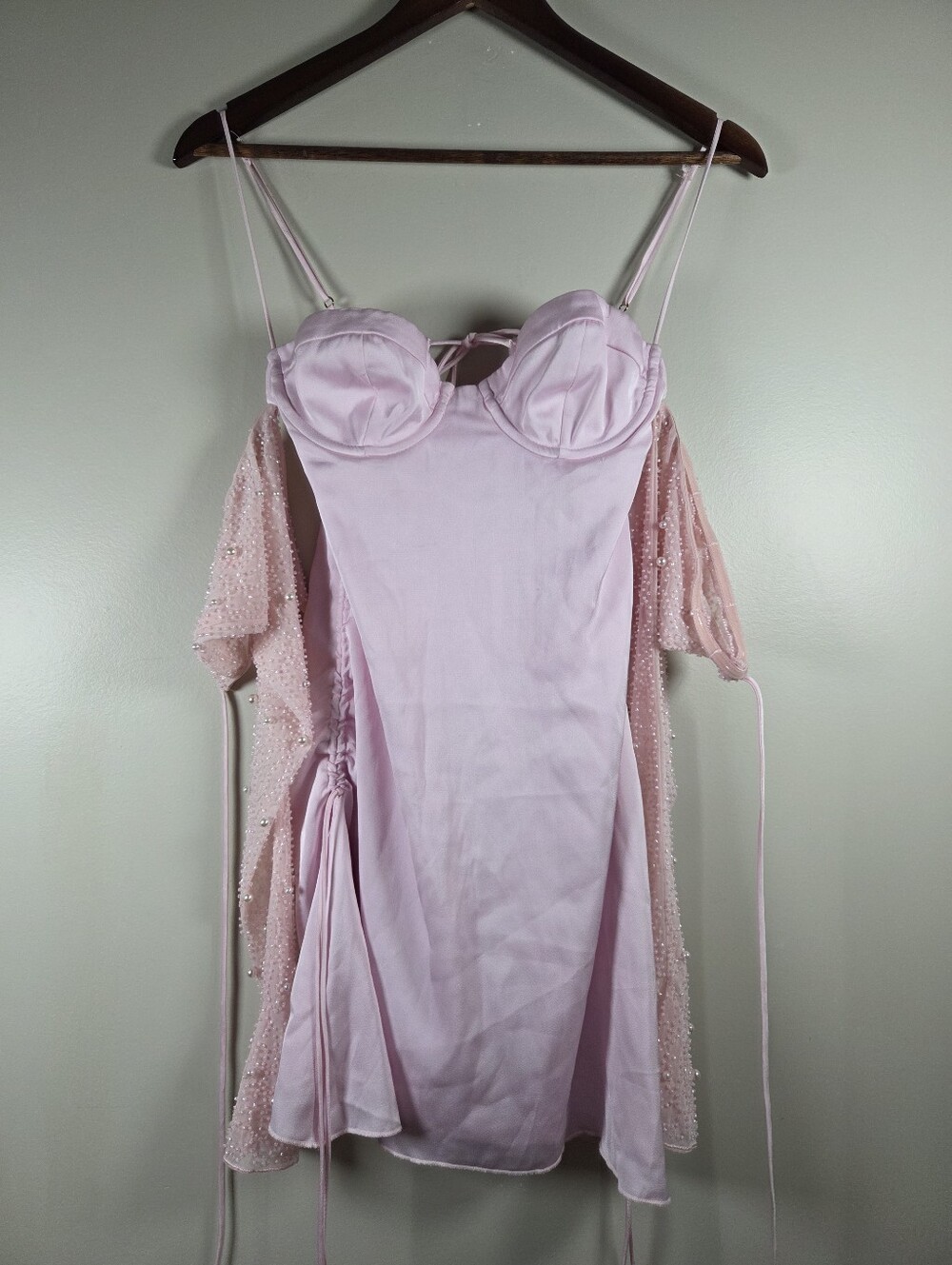 Oh Polly Geneva Long Sleeve Embellished A-line Mini Dress in Blush Pink Size 2 - Picture 7 of 16